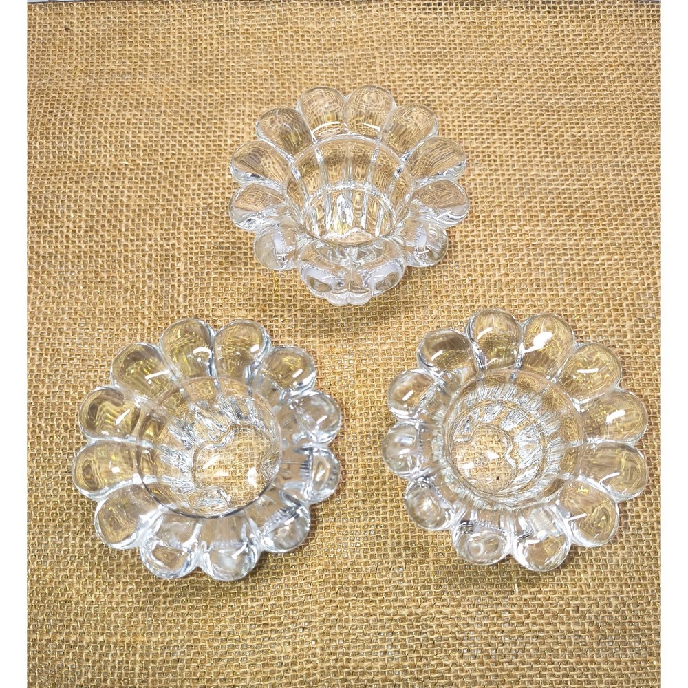 3 Vintage Borgonovo Italy Glass Scalloped Flower Petal Taper Stick Candle Holder